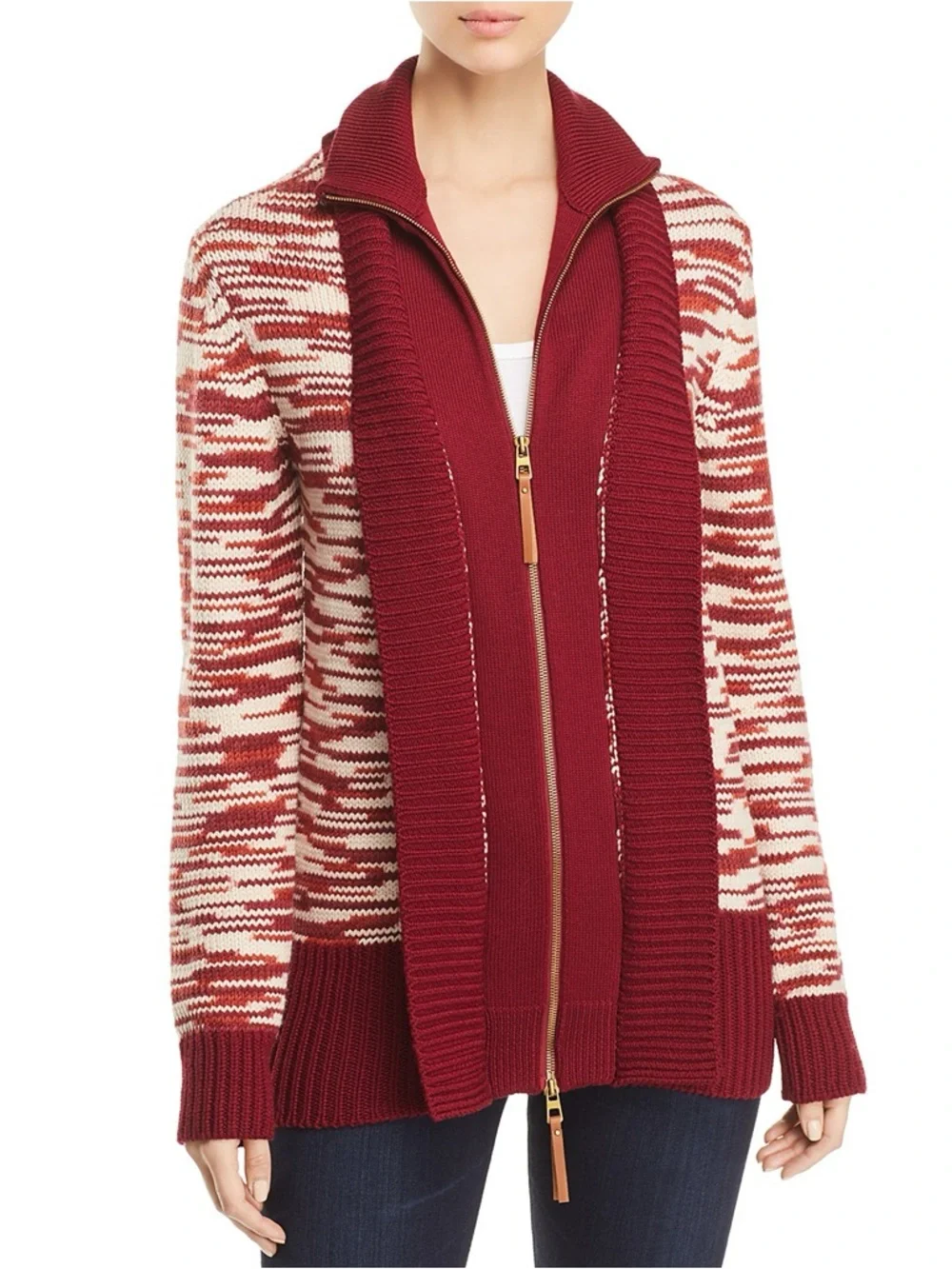 Tory Burch Olivia Wool Zip Front Cardigan Sweater small